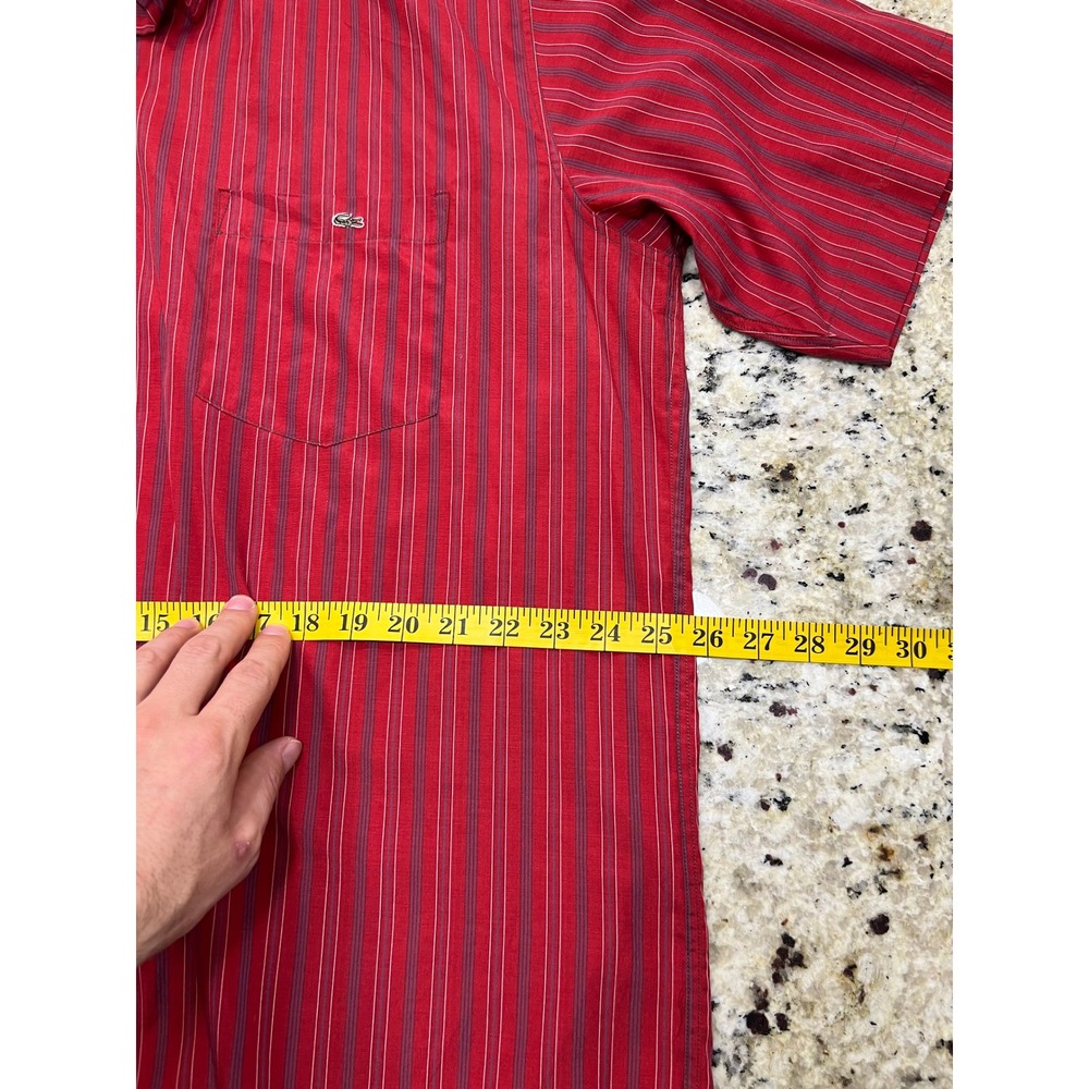 Vintage Chemise Lacoste Mens XXL Red Striped Short Sleeve Button Down Shirt - Picture 15 of 15